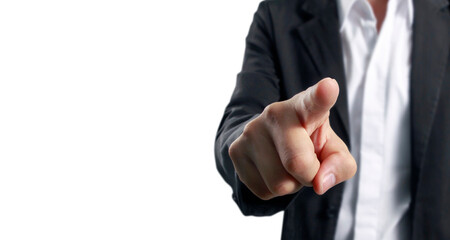 Pointing gesture in business context professional setting image studio close-up communication concept