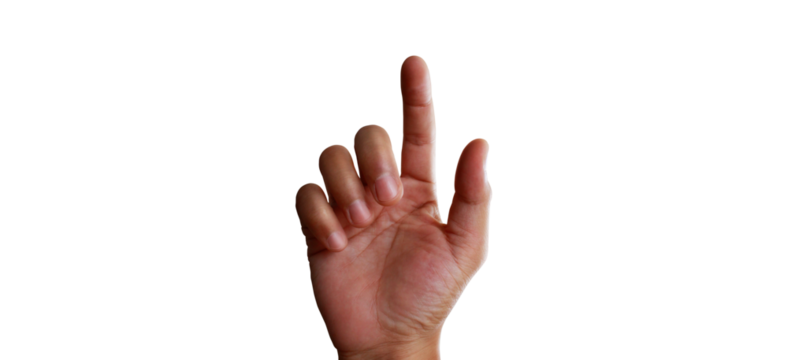 Hand gesture signifying one isolated focus studio environment close-up view communication concept