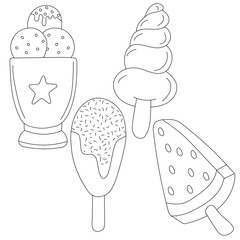 Outlined Ice Cream Clipart Set: Hand-drawn Ice Cream Doodles: Cartoon Ice Cream Illustrations