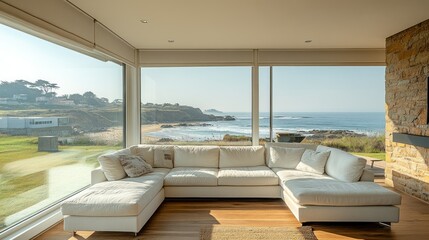 Fototapeta premium Coastal living room with expansive ocean views