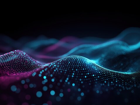 Abstract 3D wave landscape with binary code and technological elements