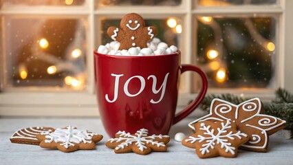 Fototapeta premium Cozy christmas scene with hot cocoa gingerbread and holiday cookies
