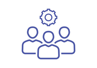 Team management icon , blue outline of people with gear ,vector illustration