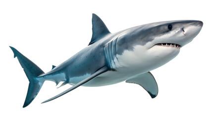 Obraz premium stunning studio style photo of white shark swimming gracefully in open water, showcasing its powerful form and striking features