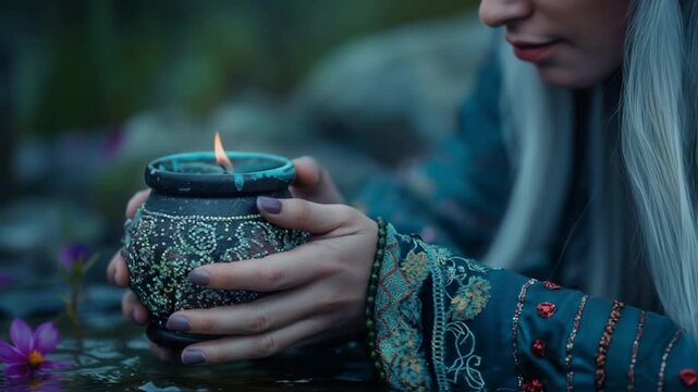 woman holding a candle.