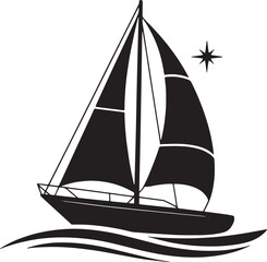 Sailboat with Waves silhouette vector illustration 