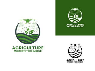 Agriculture Modern Technique logo design template. Creative Use of Drones to water agricultural fields