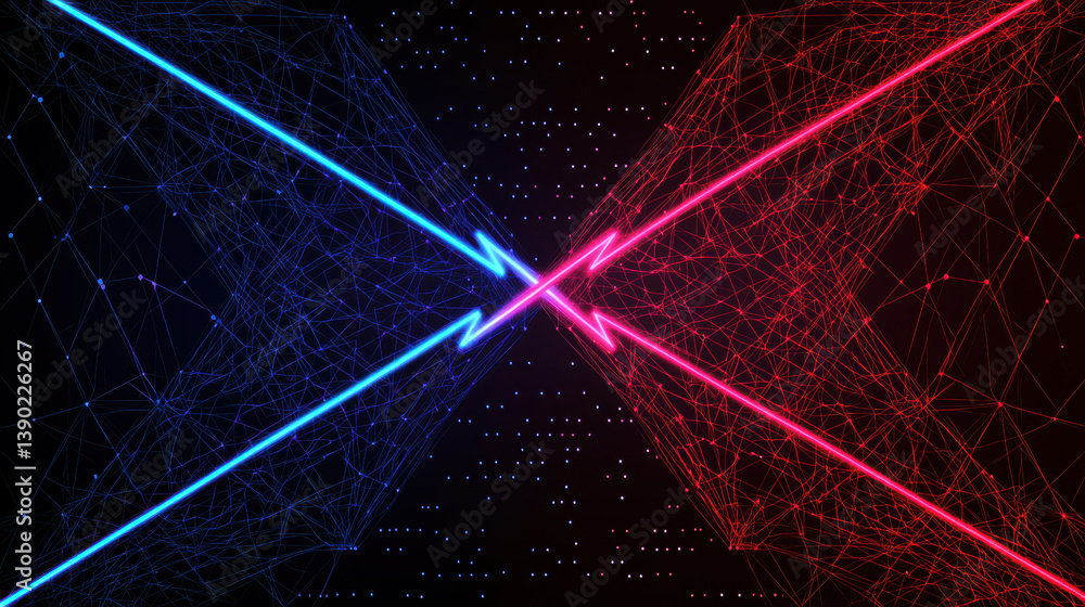 Poster abstract trade war background featuring intersecting blue and red lines, creating a dynamic grid-lik