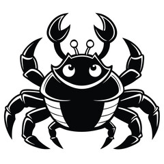 Fototapeta premium Cartoon Crab Vector Illustration Black And White Stylized Cute Sea Creature