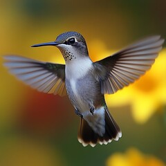 Fototapeta premium Hummingbird in flight over wildflowers