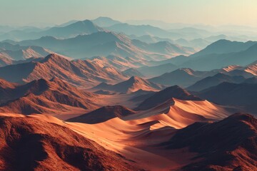 Naklejka premium Desert Dune Landscape, Soft shadows across rolling hills, Nature Scene Wallpaper