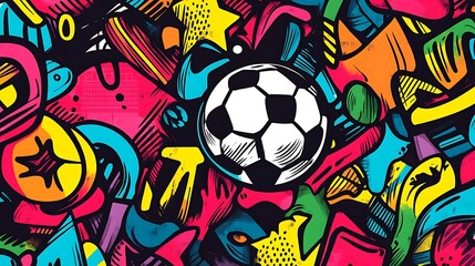 Artistic soccer doodle illustration with colorful elements image