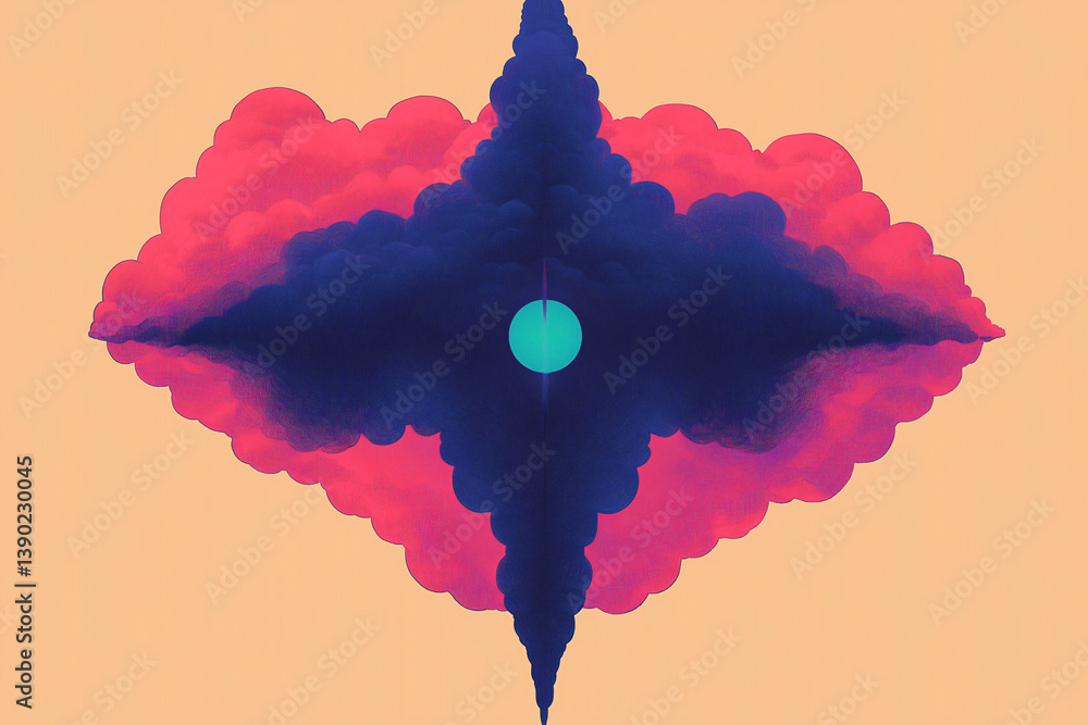 Poster vibrant dreamscape: a dynamic fusion of clouds and celestial sphere. an abstract artwork which captu