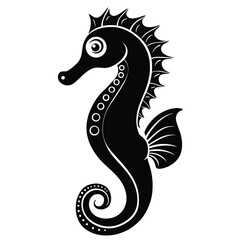 Fototapeta premium Minimalist Seahorse Vector Illustration Black And White Sea Life Creature Design
