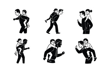 dad giving piggyback ride vector art silhouette
