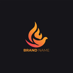 Abstract fiery phoenix bird with dynamic, fiery wings against a dark backdrop logo design