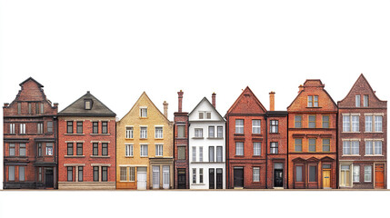 Fototapeta premium row of colorful brick buildings on white background