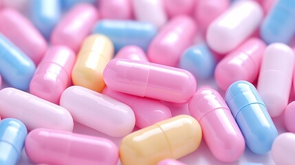 Close up of multi colored medicine capsules