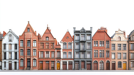 Fototapeta premium row of charming red brick buildings on white background