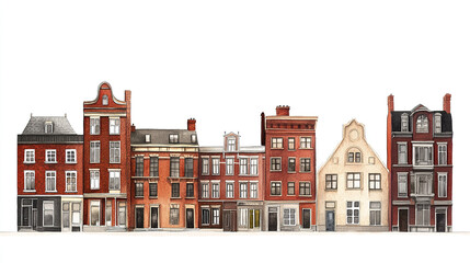 Obraz premium Red brick row of buildings on white background