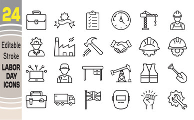 Editable stroke labor day icon set