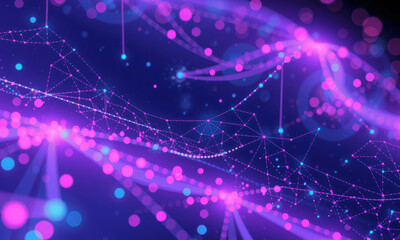 Obraz premium vibrant abstract representation of quantum data visualization featuring interconnected lines and glowing dots in shades of pink and purple, evoking sense of technology and innovation