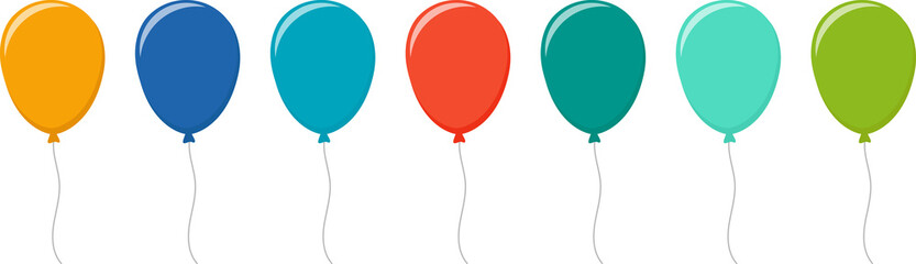 Balloon in flat style. Bunch of balloons for birthday or party, celebrate and carnival. Flying ballon with rope isolated on white background. © Volodymyr2