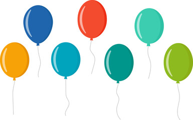 Balloon in flat style. Bunch of balloons for birthday or party, celebrate and carnival. Flying ballon with rope isolated on white background. © Volodymyr2