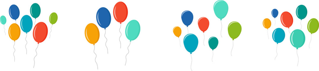 Balloon in flat style. Bunch of balloons for birthday or party, celebrate and carnival. Flying ballon with rope isolated on white background. © Volodymyr2