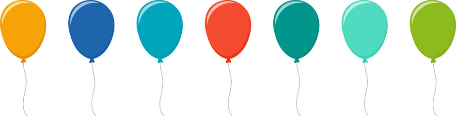 Balloon in flat style. Bunch of balloons for birthday or party, celebrate and carnival. Flying ballon with rope isolated on white background. © Volodymyr2