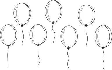 Balloon in flat style. Bunch of balloons for birthday or party, celebrate and carnival. Flying ballon with rope isolated on white background. © Volodymyr2