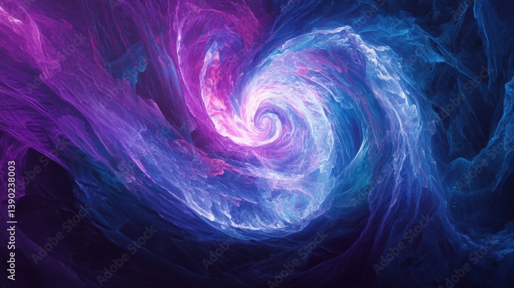 Poster abstract fractal energy radiating in luminous colors, twisting patterns and fluid shapes blending in