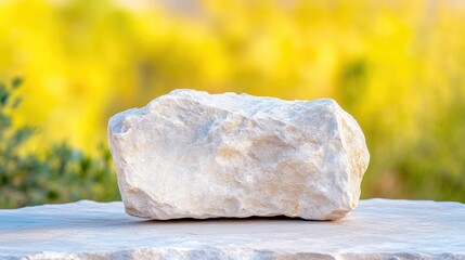 White stone specimen on a stone surface, outdoor setting