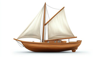 Obraz premium Wooden Sailboat with Fabric Sails Clipart, Nautical and Classic 