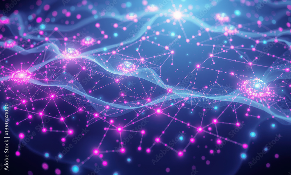 Poster vibrant and intricate visualization of quantum data, showcasing interconnected nodes and flowing lin