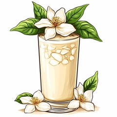 Elegant Floral Cocktail Illustration: Refreshing Summer Drink with Fresh Mint and Natural Ingredients