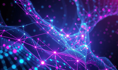 Fototapeta premium vibrant digital network visualization featuring interconnected nodes and lines in shades of blue and pink, creating dynamic and futuristic atmosphere