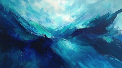 Obraz premium Abstract Blue Ocean Waves Painting with Textured Brush Strokes