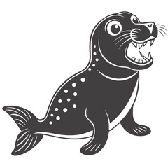 Fototapeta premium Vector Illustration Of A Gray Cartoon Seal With Spots And Sharp Teeth