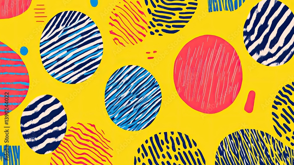 Poster vibrant abstract patterns with colorful circles and stripes
