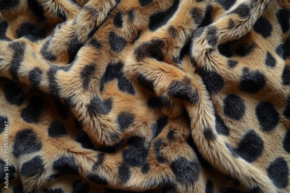 Poster close-up of soft leopard print faux fur, folded and creating a warm and textured background