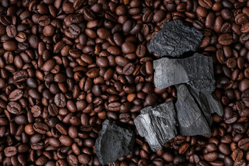 Coffee beans and charcoal, natural production concept