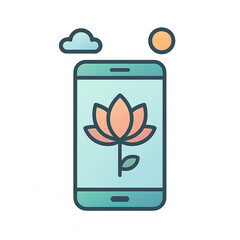 Smartphone with lotus icon in flat style symbolizing digital balance, digital well-being