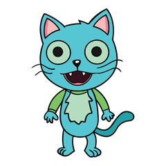 A creepy-cute zombie kitten with glowing eyes, exposed stitches, and a mischievous grin stalks around with tattered fur and a playful yet undead charm.