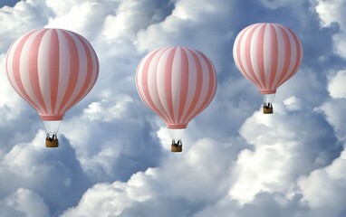 Fototapeta premium Three colorful hot air balloons soaring in a clear blue sky.