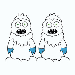 Twin zombie snow monsters rise from icy graves, with frostbitten flesh, glowing eyes, and chilling growls, haunting frozen lands in search of warmth—and victims.