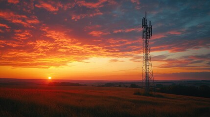 Naklejka premium Cell Tower Sunset Field