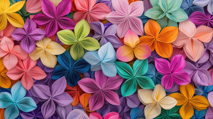 Fototapeta premium A vibrant display of origami flowers in various colors and sizes.