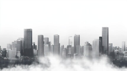 Fototapeta premium City skyline veiled in fog, urban landscape, tranquil scene, photo use