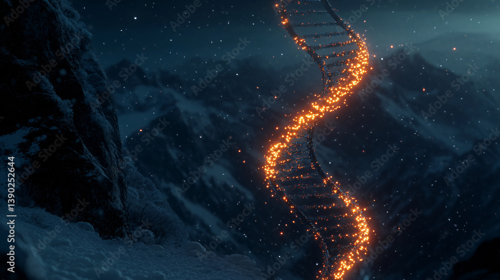 Aufkleber glowing double-helix dna structure illuminated on futuristic dark background